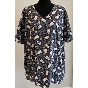 Zoe & Chloe Penguin Winter Themed Scrub Top Size 4X